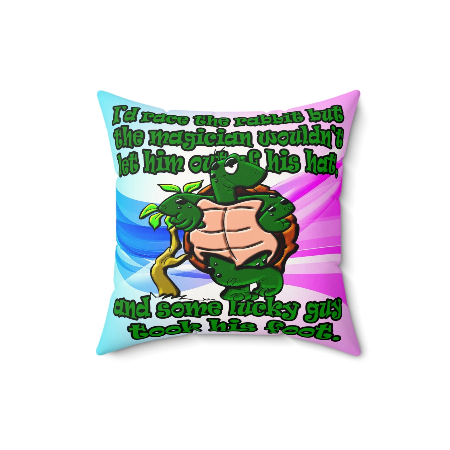 turtle race - Faux Suede Square Pillow - (light blue-pink wave)