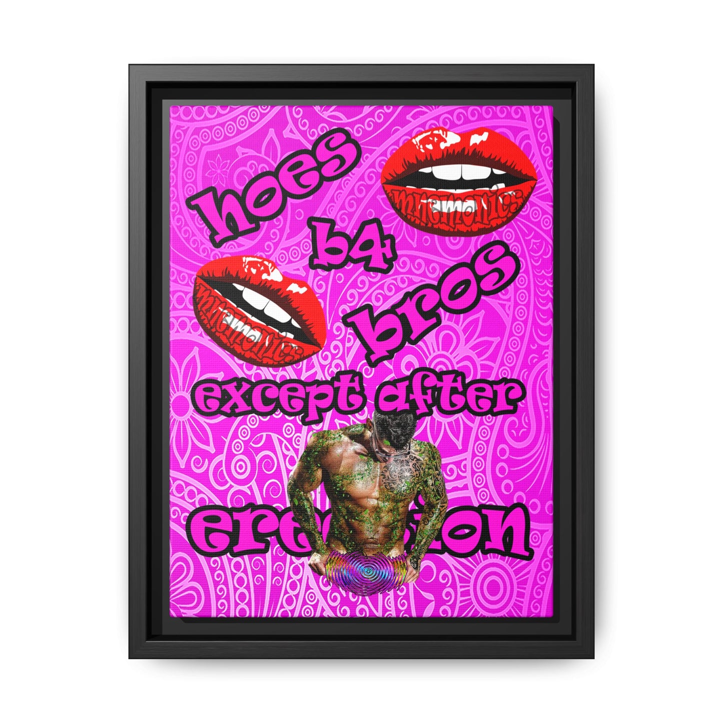 hoes b4 bros - framed canvas art (pink swirl)