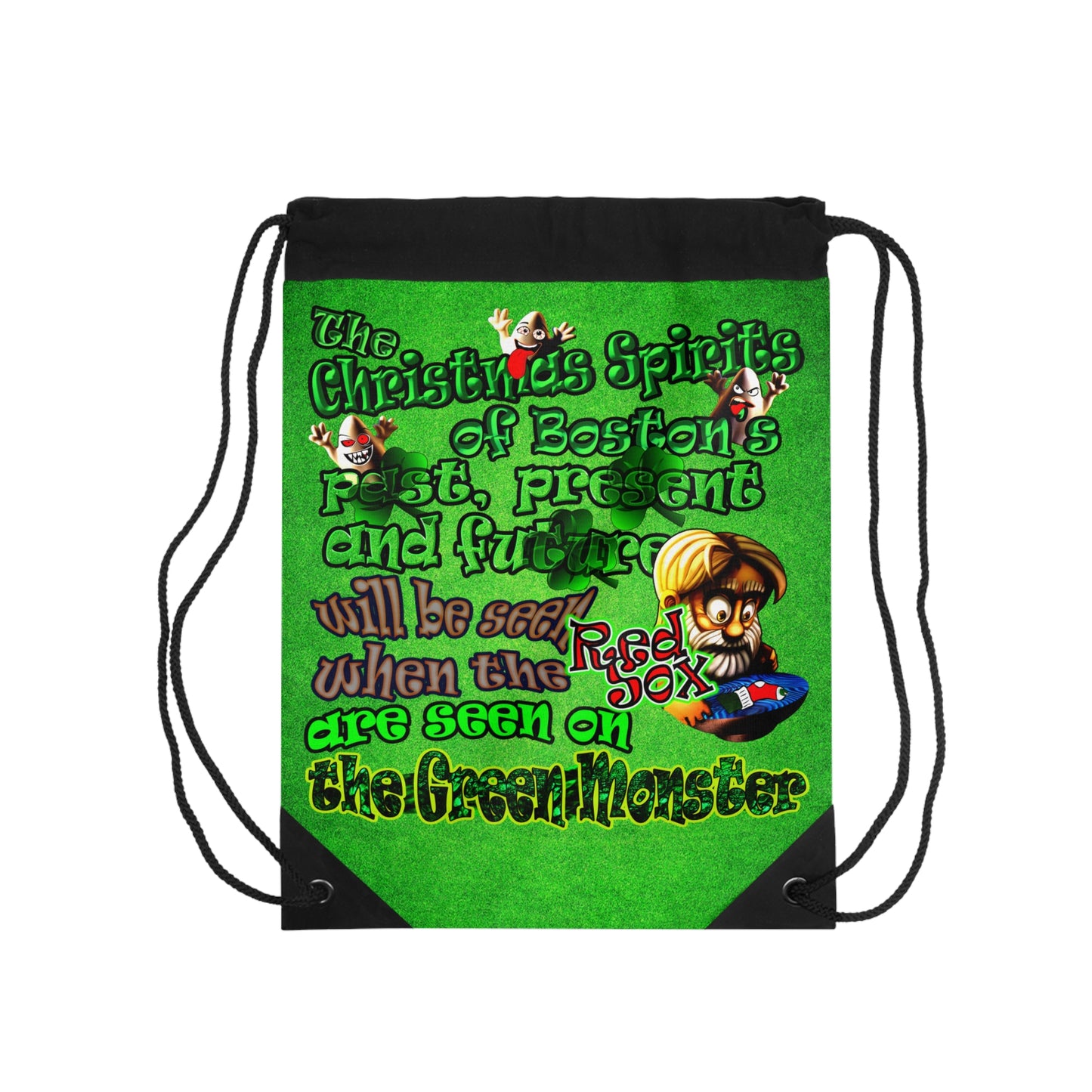 christmas spirits of boston - Drawstring Bag (green turf)