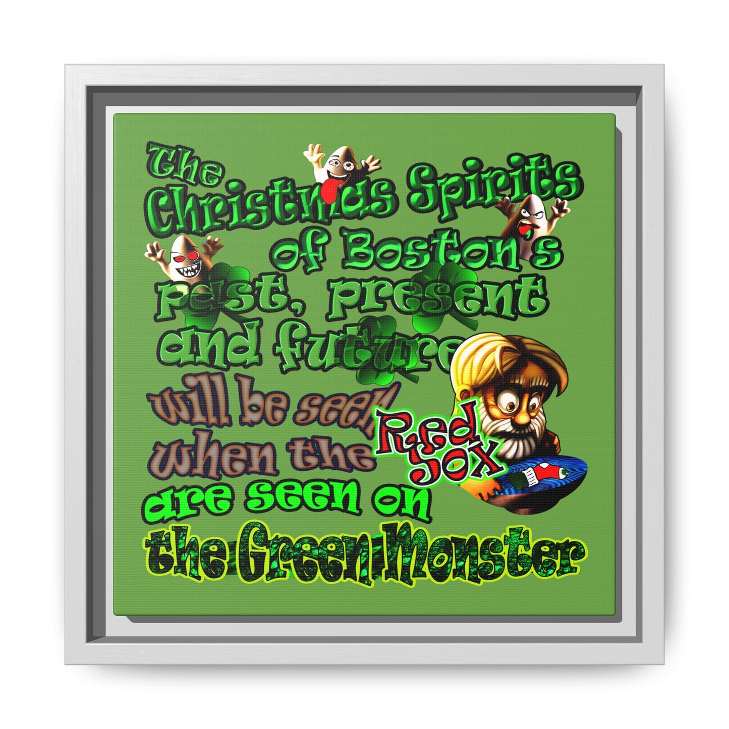 christmas spirits of boston - framed canvas art (green)