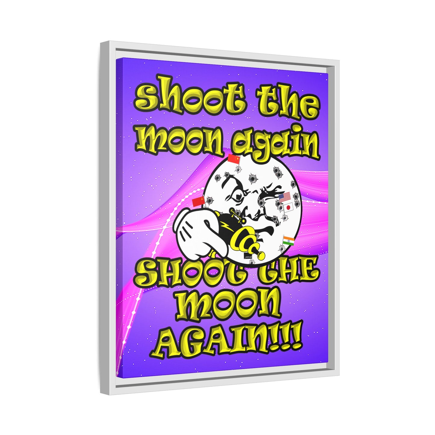 shoot the moon again - framed canvas art (purple-pink wave)