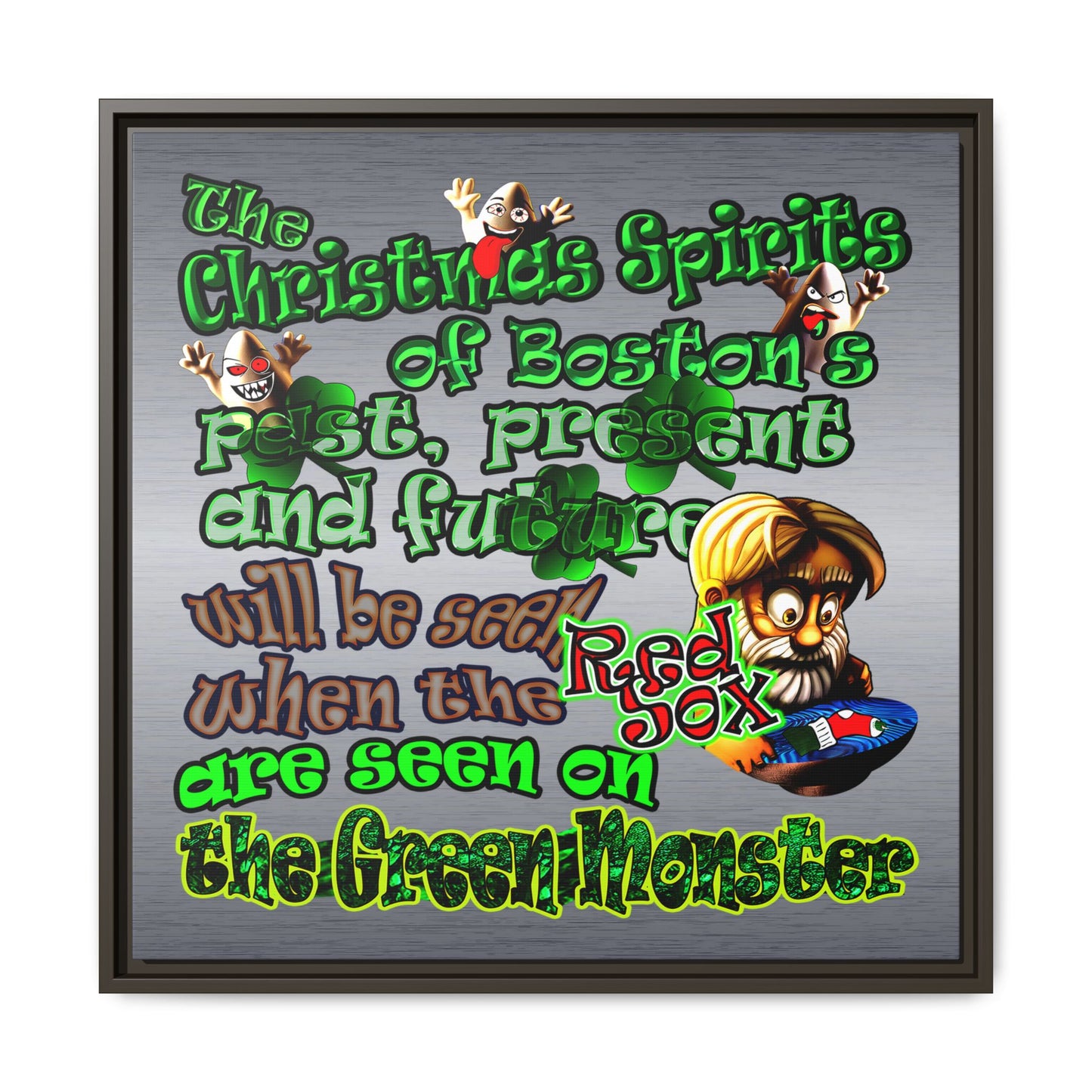 christmas spirits of boston - framed canvas art (brushed nickel)