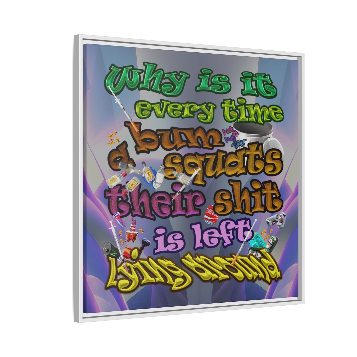 the bum's shit - framed canvas art (grey-pink wave)