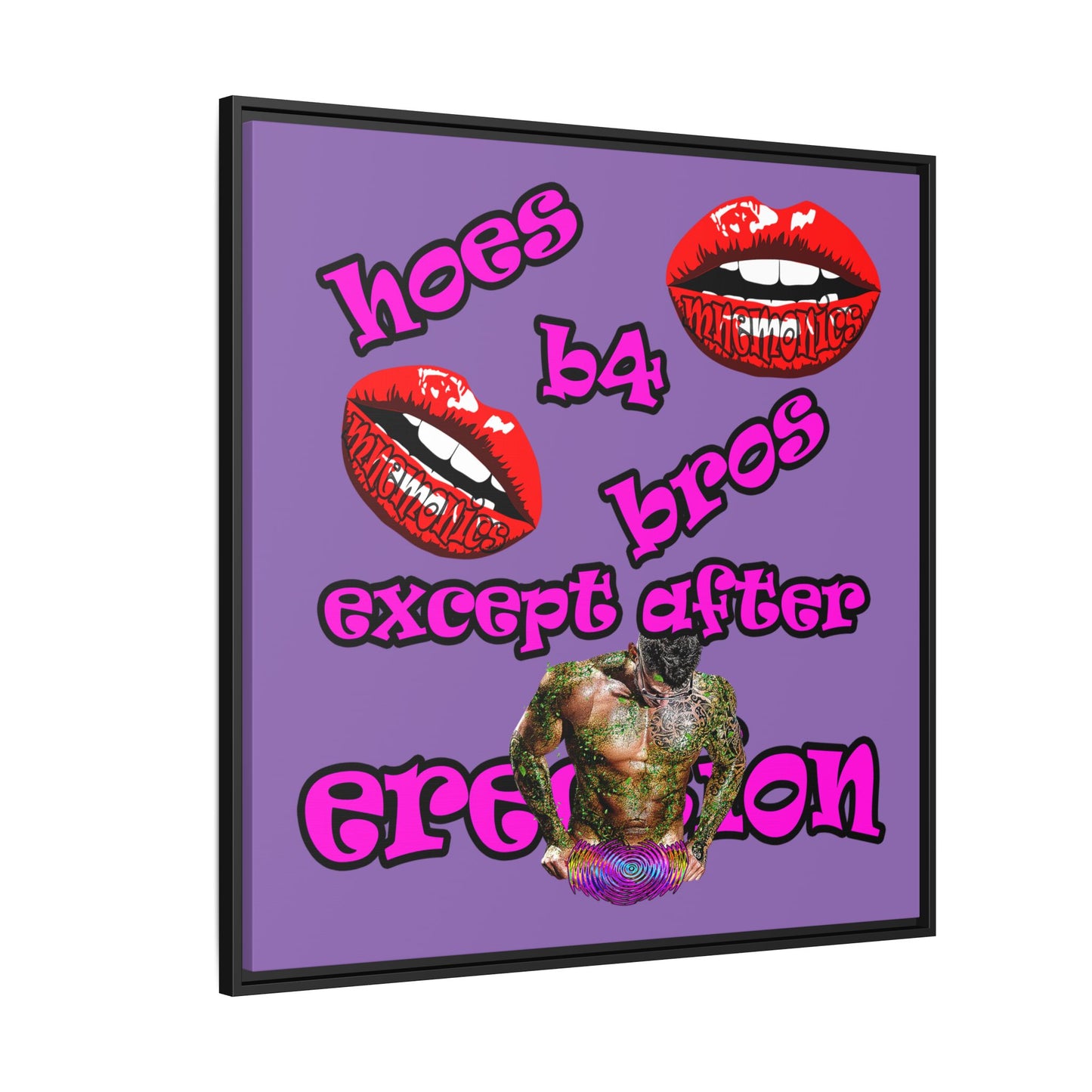 hoes b4 bros - framed canvas art (light purple)