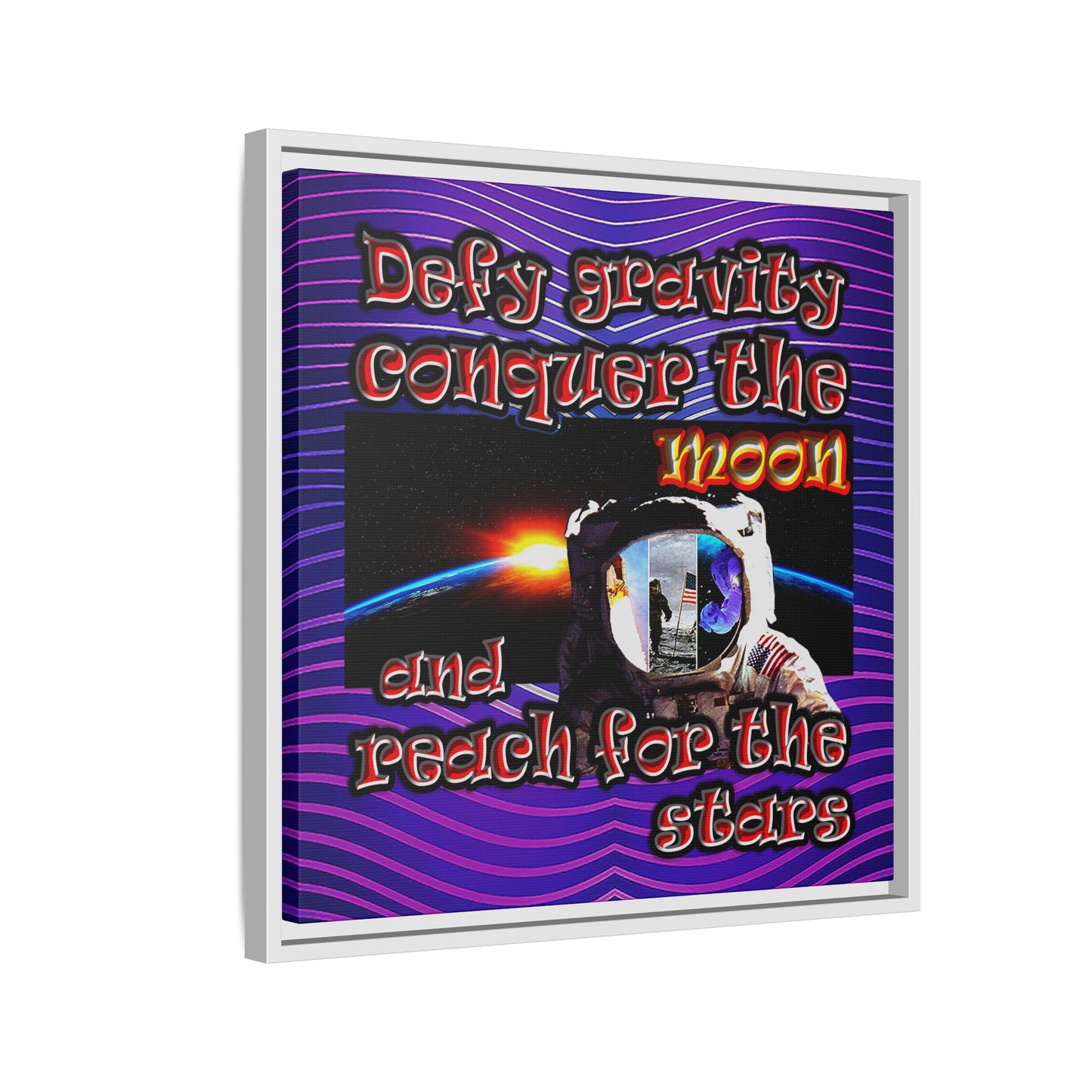 defy conquer reach - framed canvas art (purple wave)