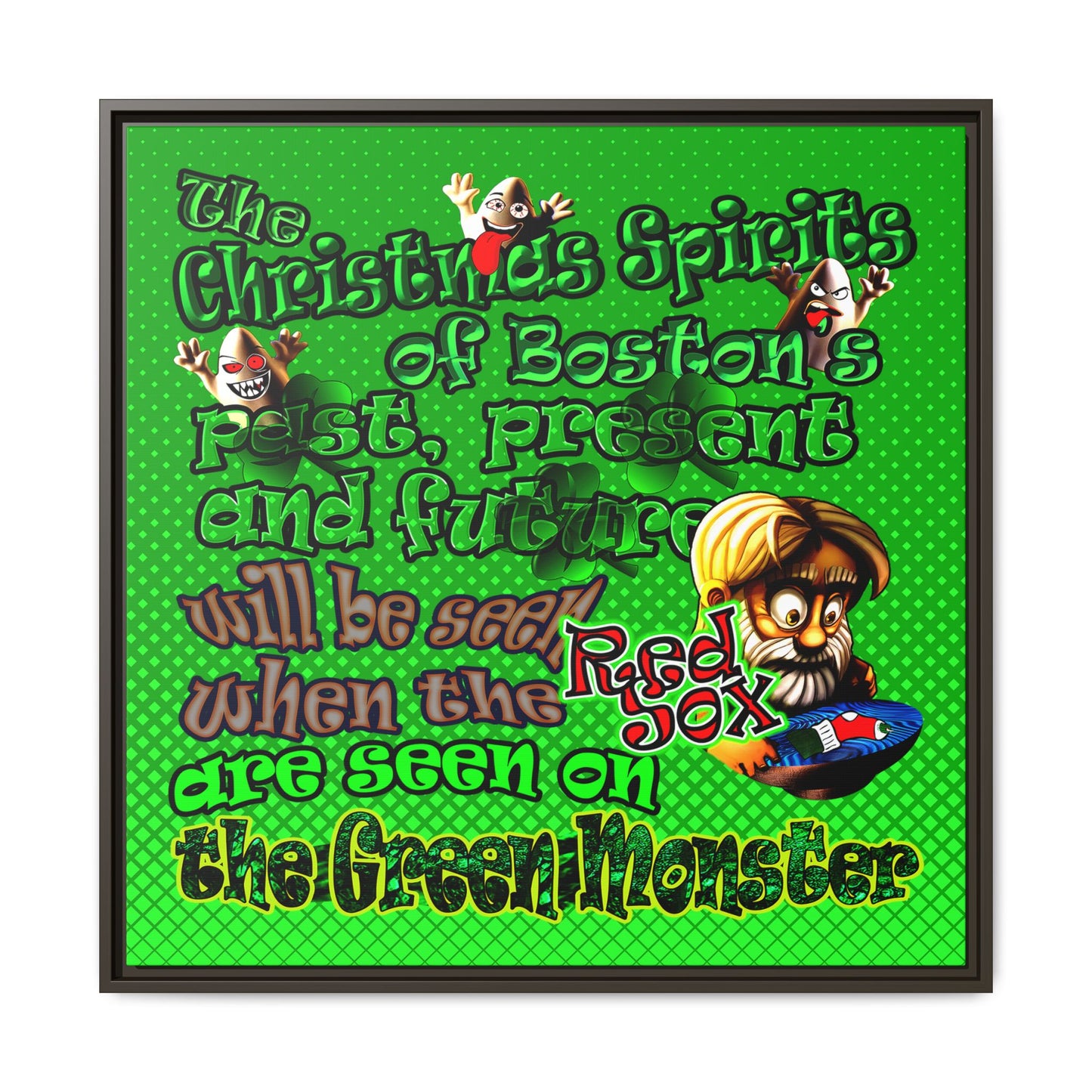 christmas spirits of boston - framed canvas art (logo green)