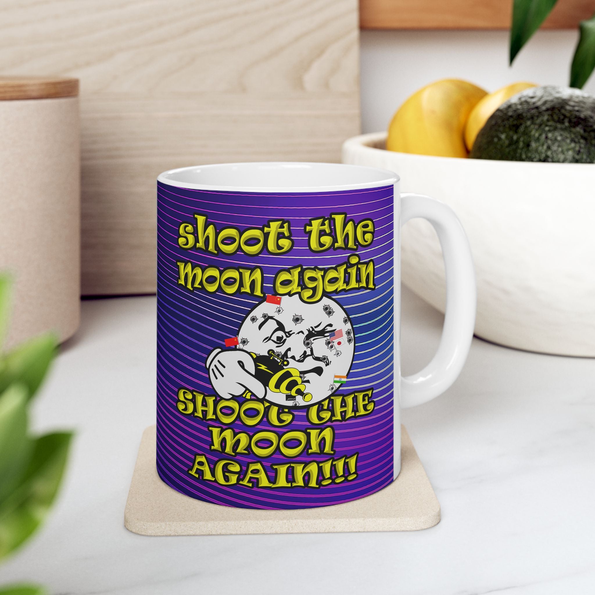 shoot the moon again - White Mug (purple wave)