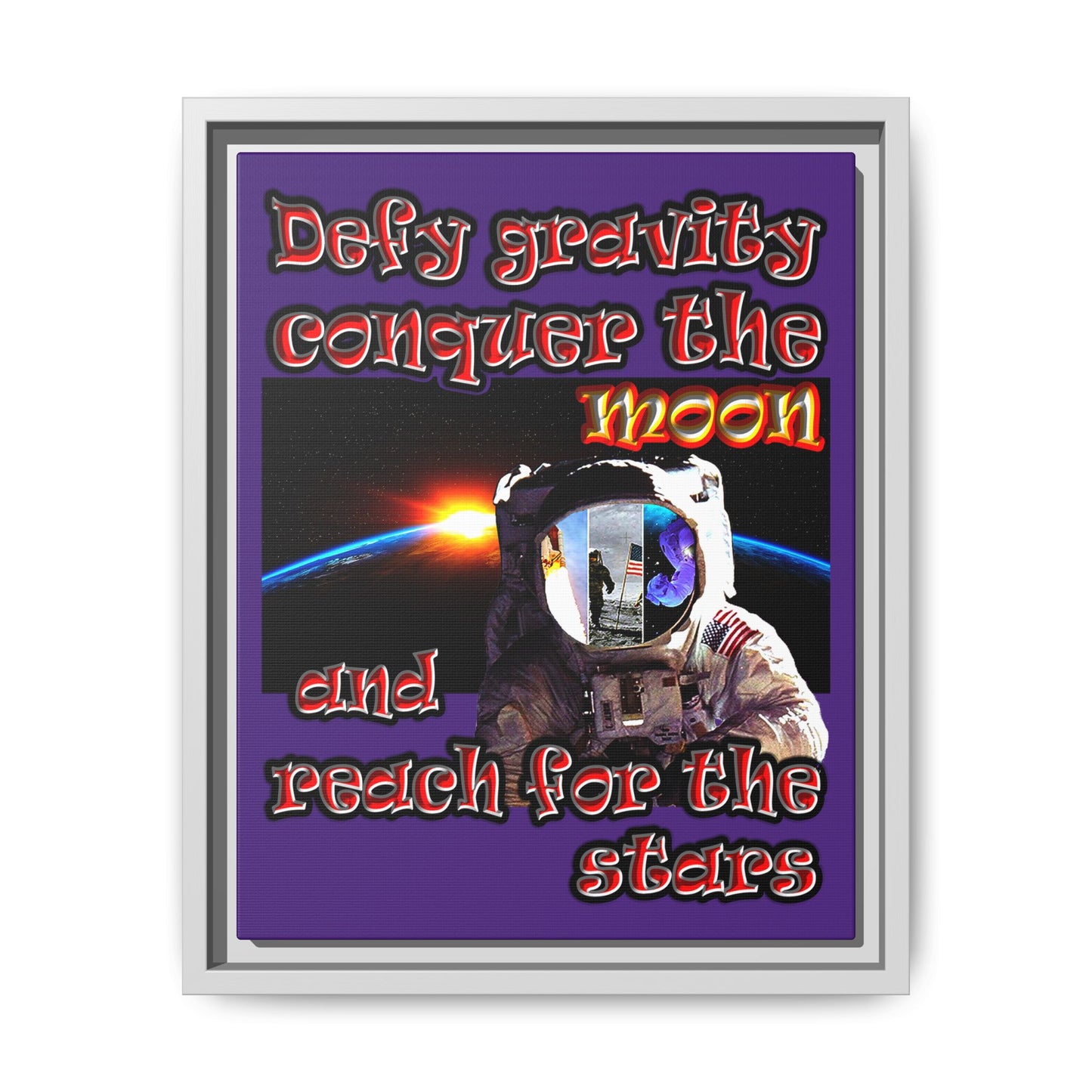 defy conquer reach - framed canvas art (purple)