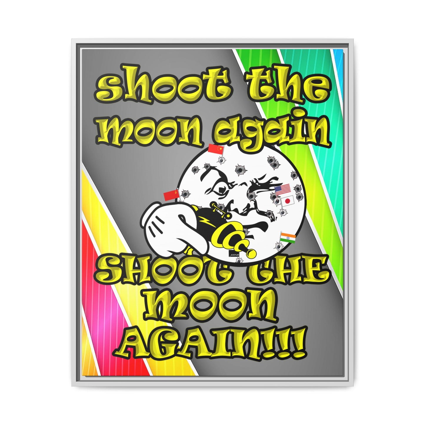 shoot the moon again - framed canvas art (rainbow split)