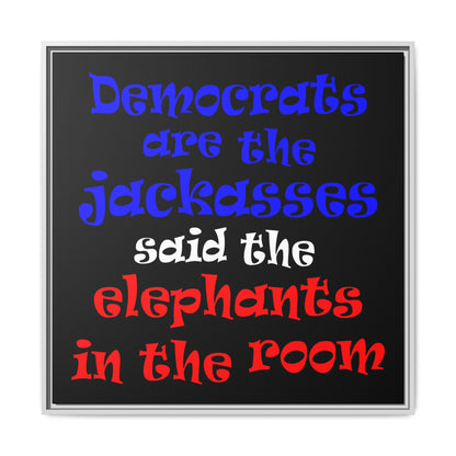 donkeys and elephants - framed canvas art (black)