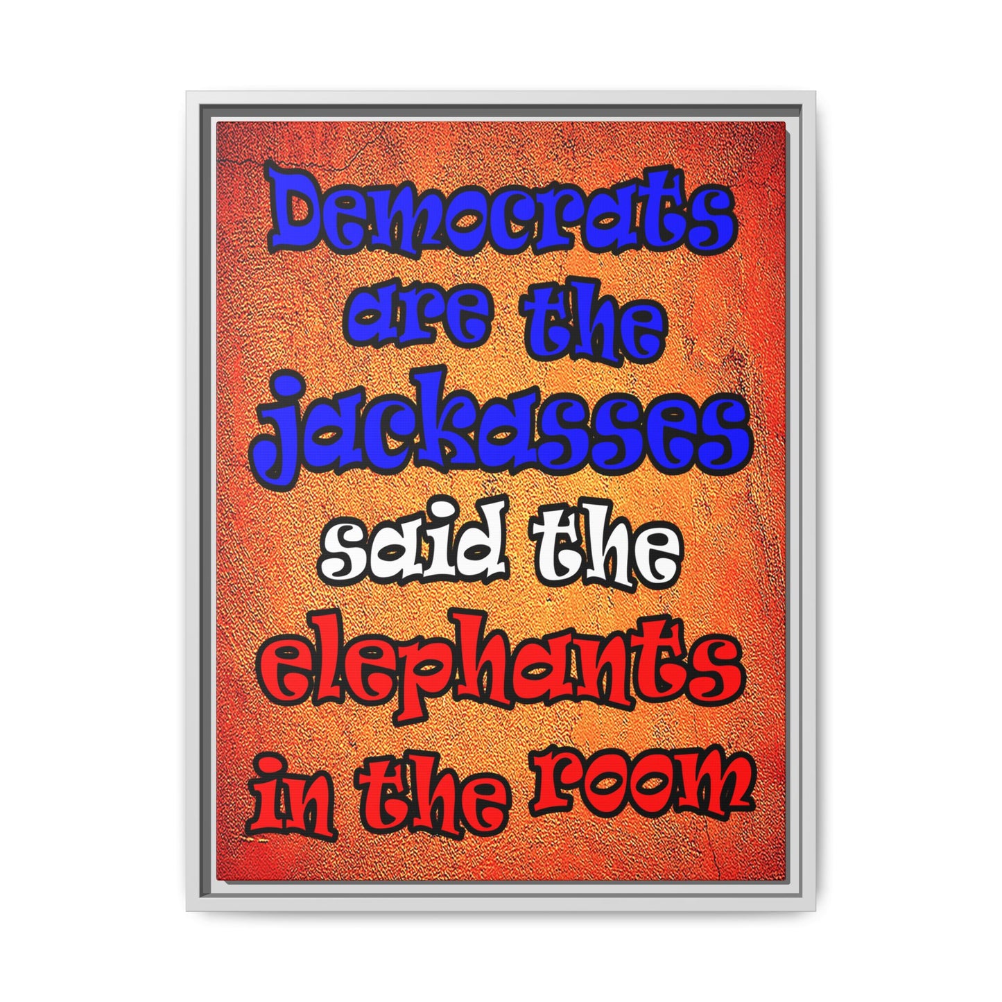 donkeys and elephants - framed canvas art (burnt orange)