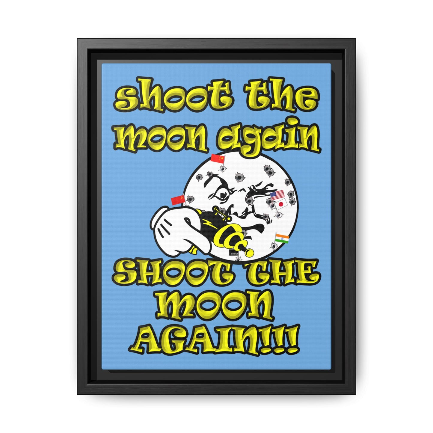 shoot the moon again - framed canvas art (light blue)