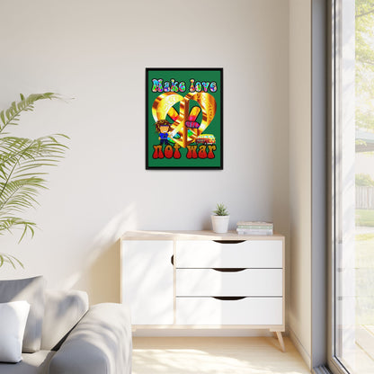 love peace - framed canvas art (dark green)