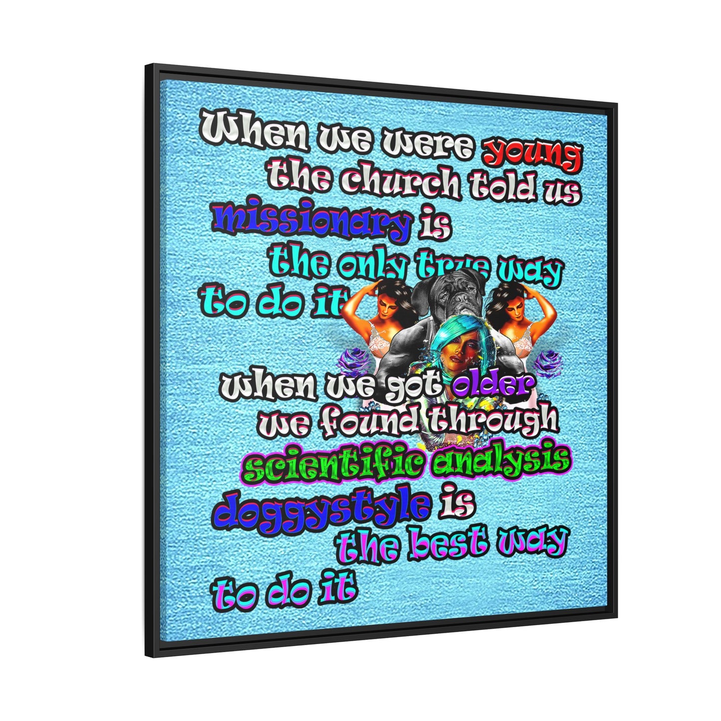 doggystyle - framed canvas art (faded blue)