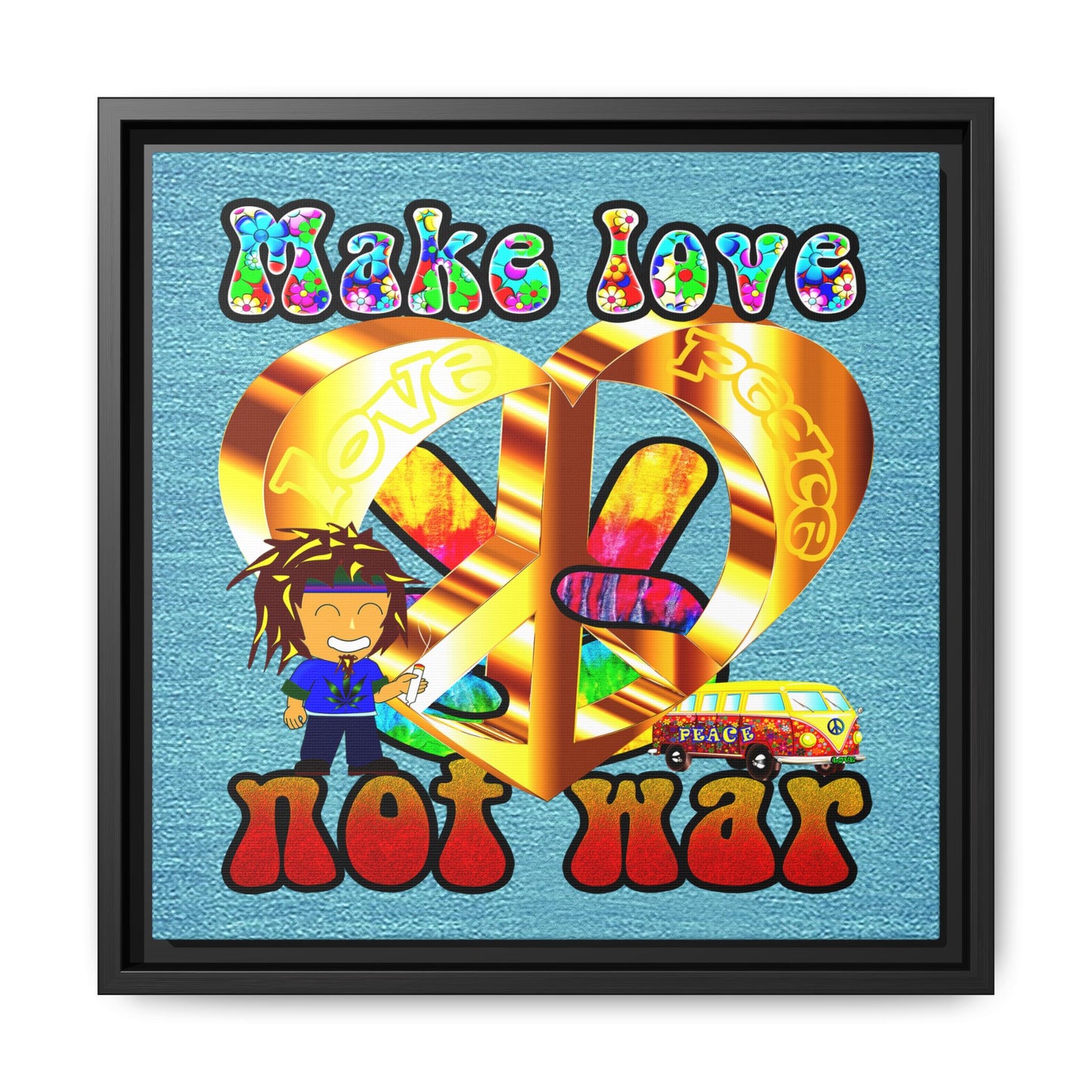 love peace - framed canvas art (faded blue)