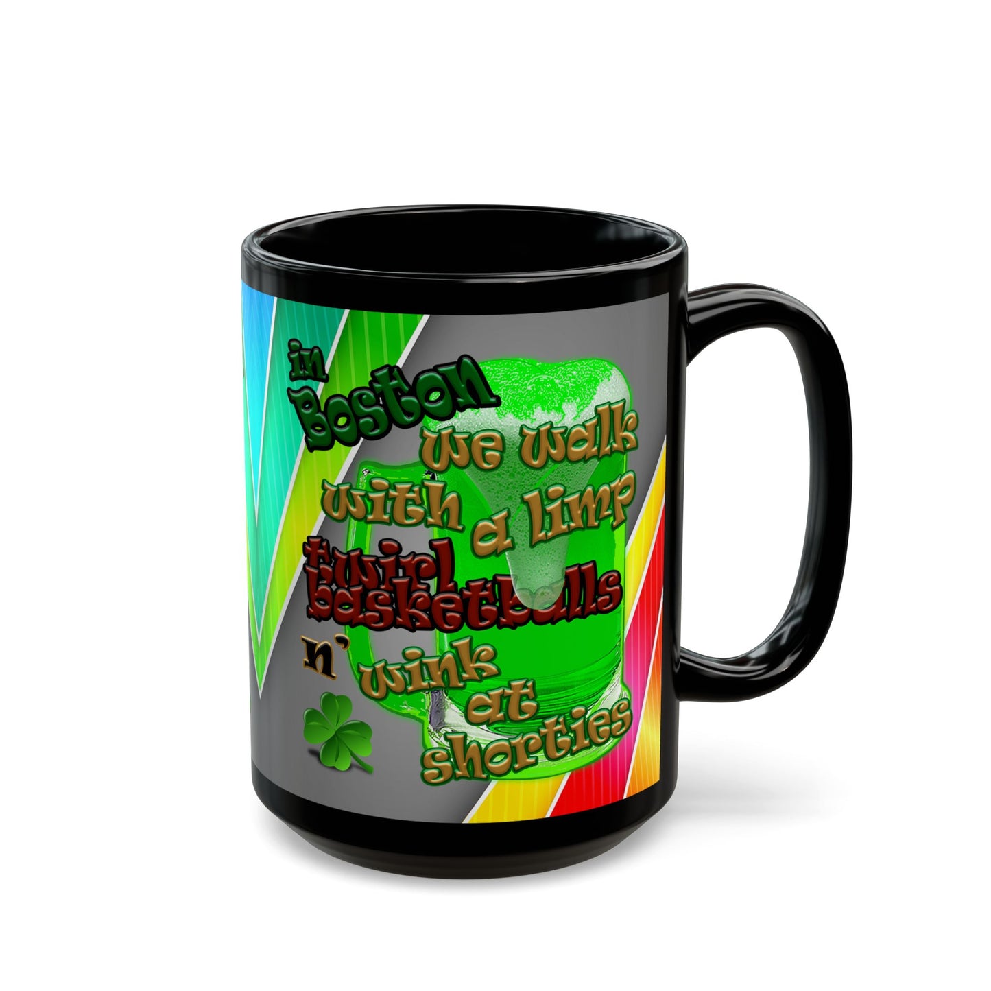 celtics logo - Black Mug (rainbow split)