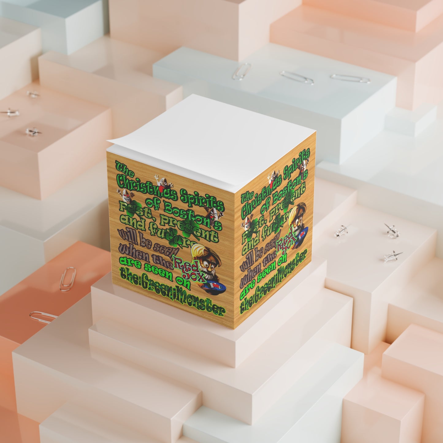 christmas spirits of boston - note cube (butterscotch wood finish)