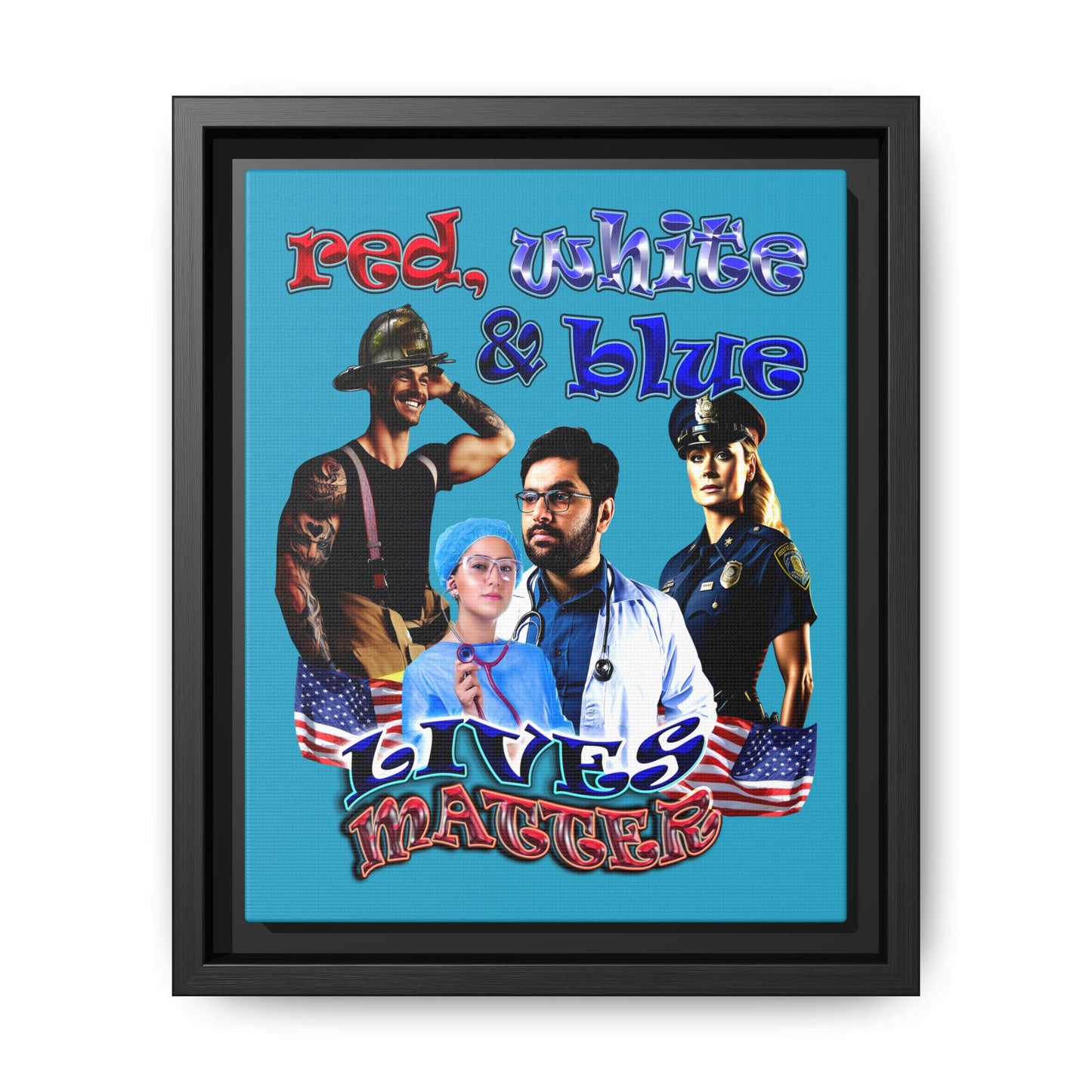 rw&b lives matter - framed canvas art (turquoise)