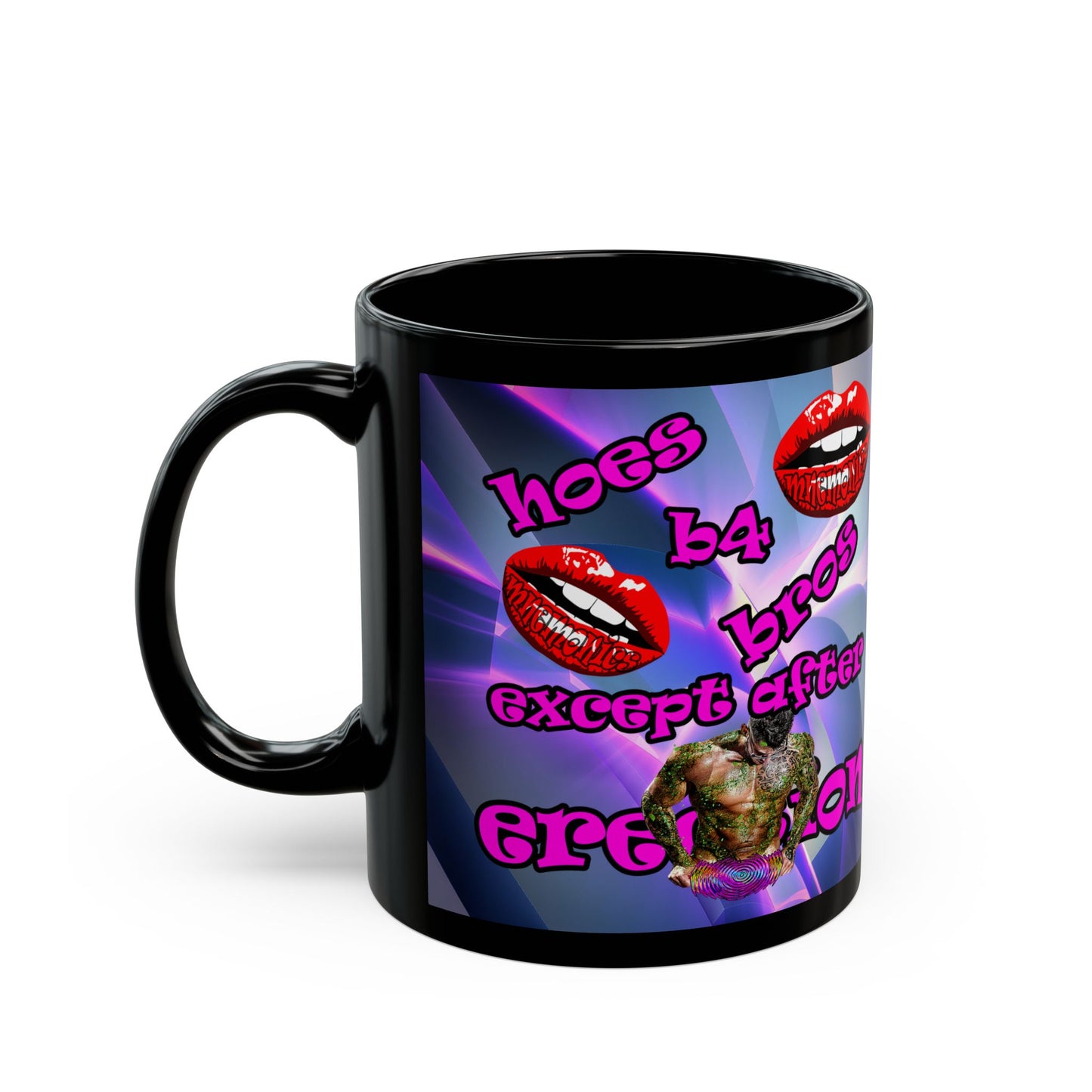 hoes b4 bros - Black Mug (grey-pink wave)