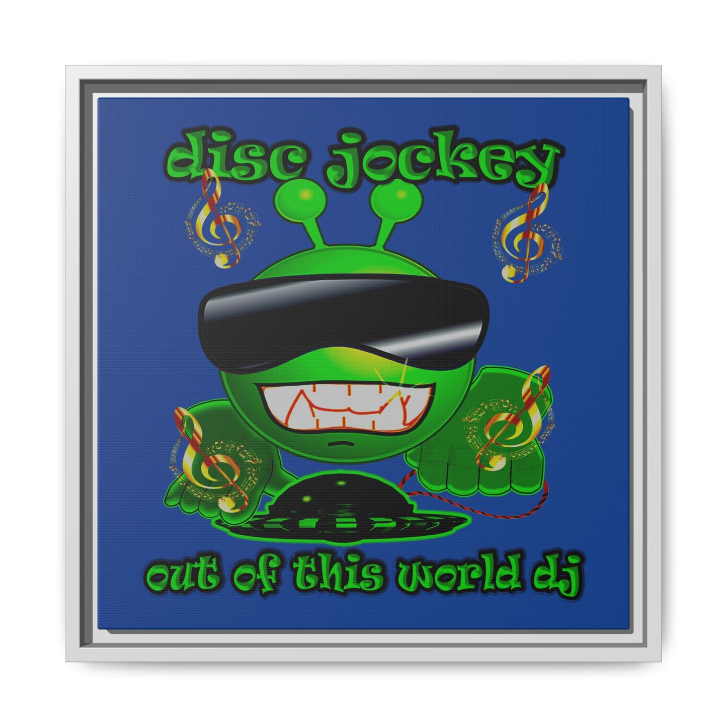 disc jockey - framed canvas art (dark blue)