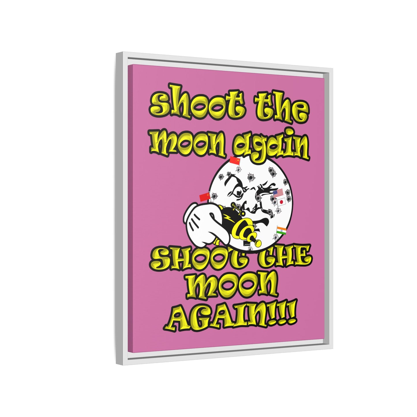 shoot the moon again - framed canvas art (light pink)