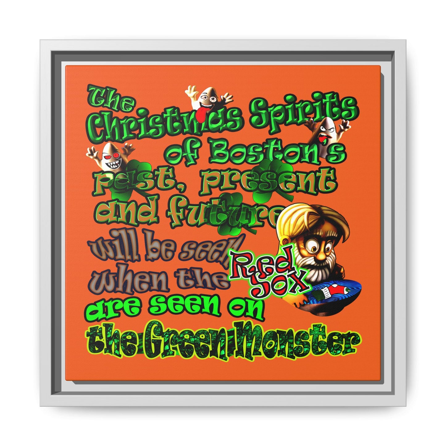 christmas spirits of boston - framed canvas art (orange)