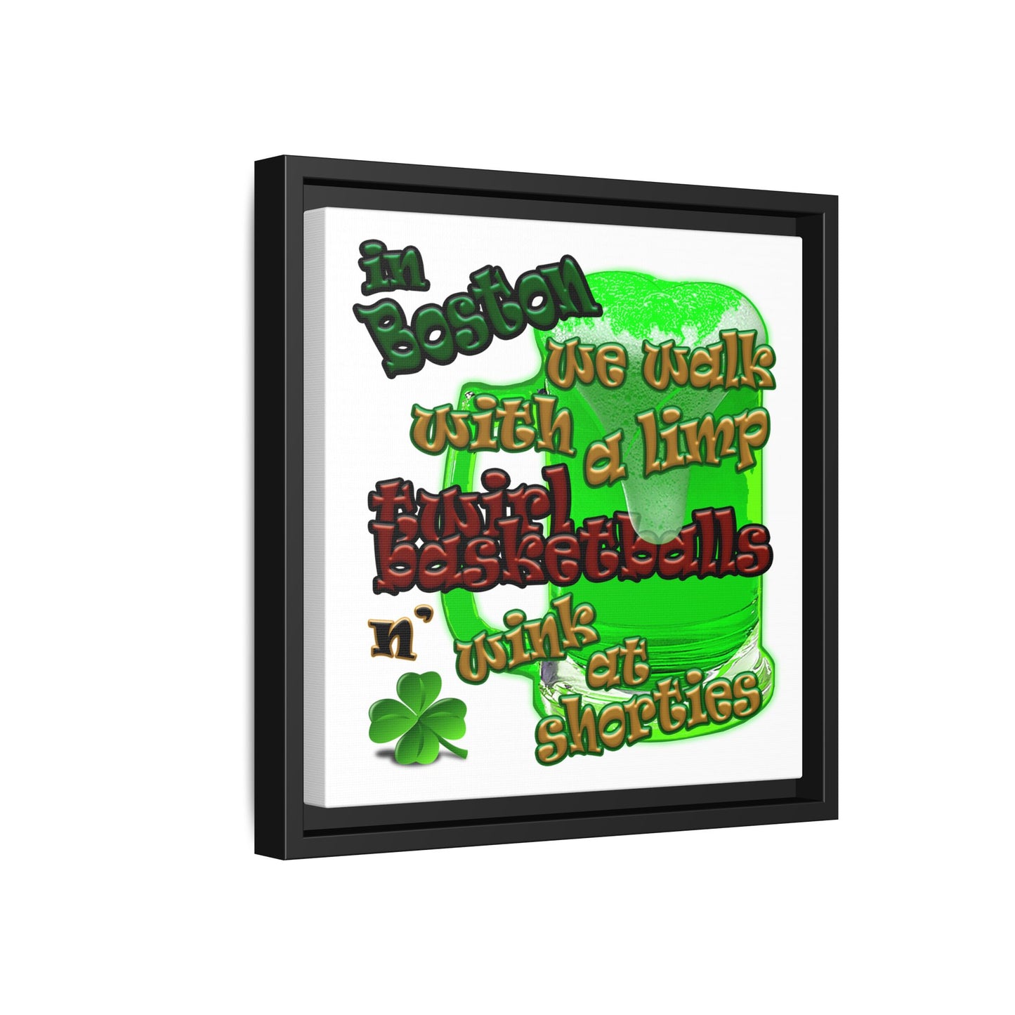 celtics logo - framed canvas art (white)