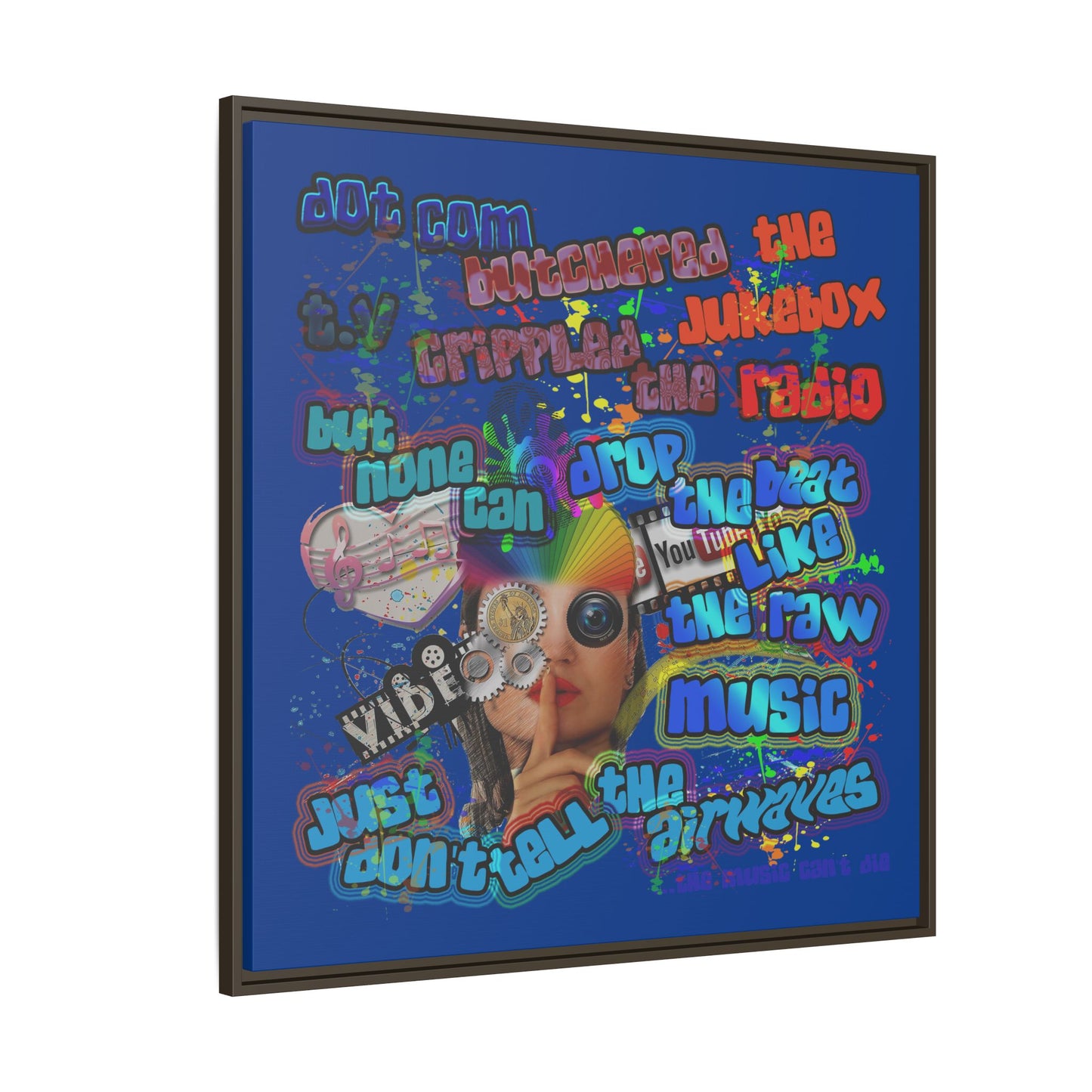 drop the beat - framed canvas art (dark blue)