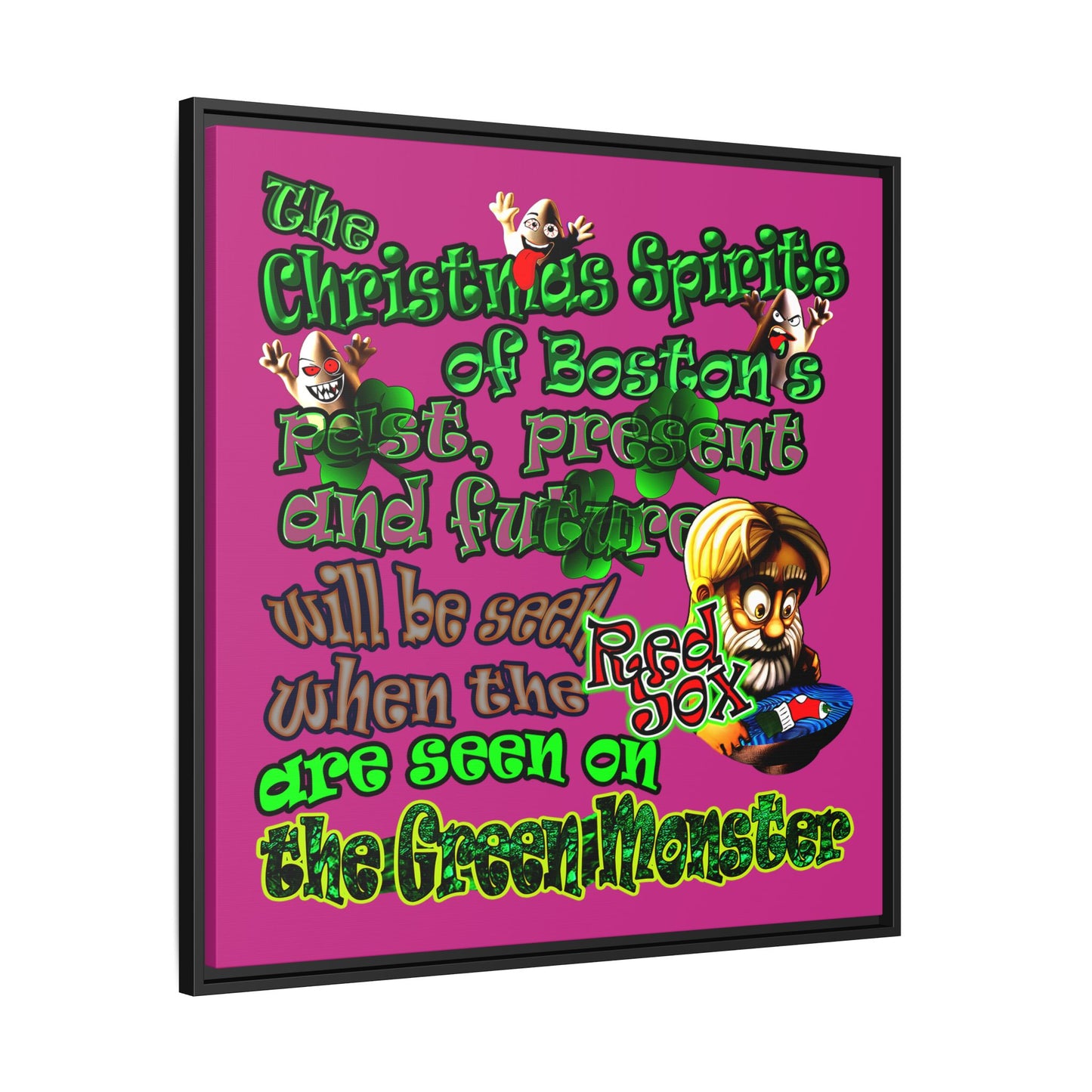 christmas spirits of boston - framed canvas art (pink)