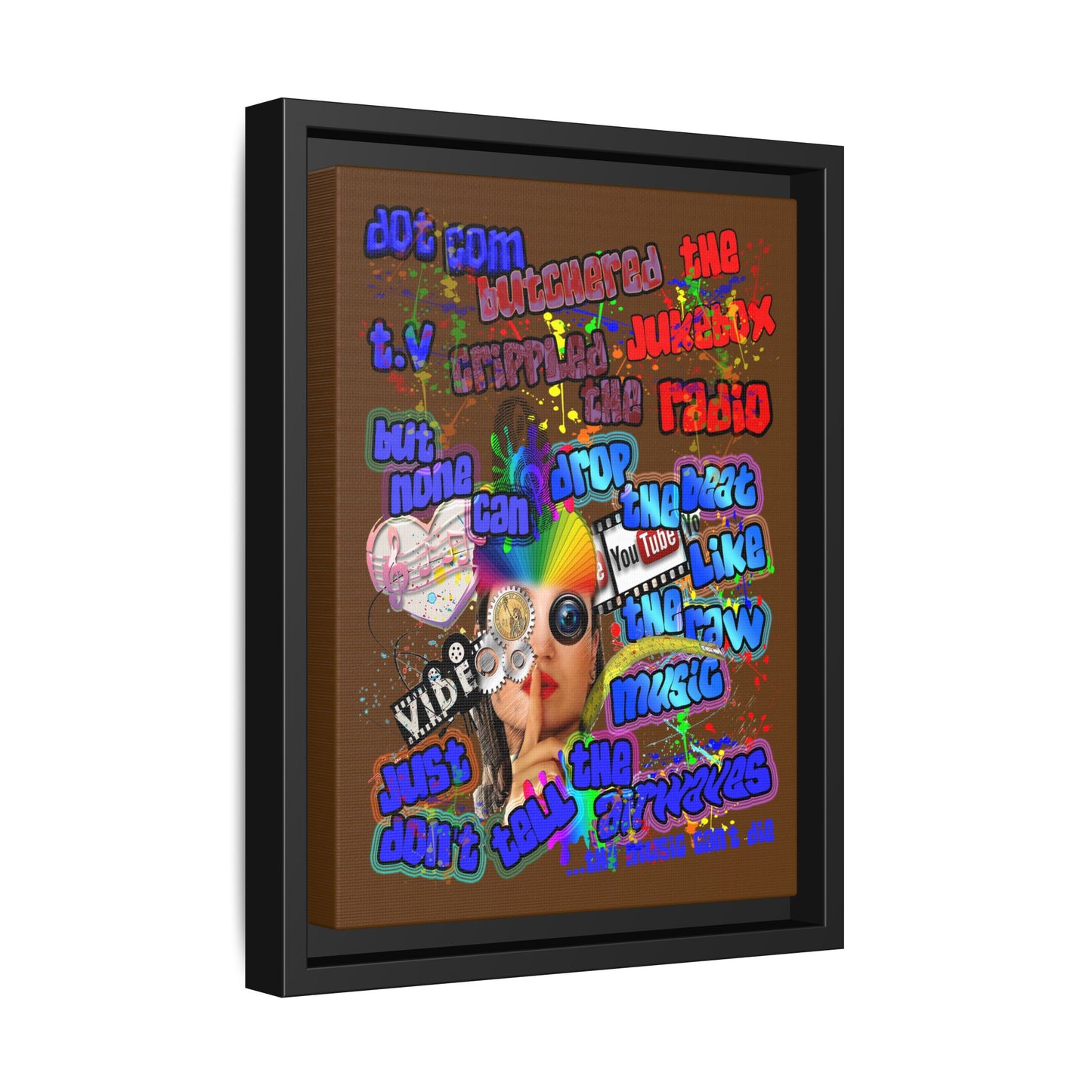 drop the beat - framed canvas art (brown)
