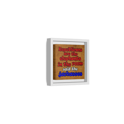 donkeys and elephants - framed canvas art (brown papyrus)