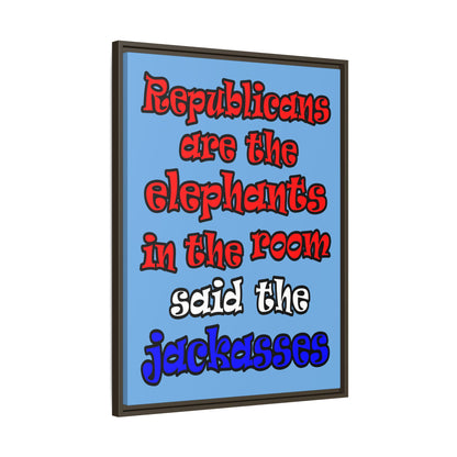 donkeys and elephants - framed canvas art (light blue)