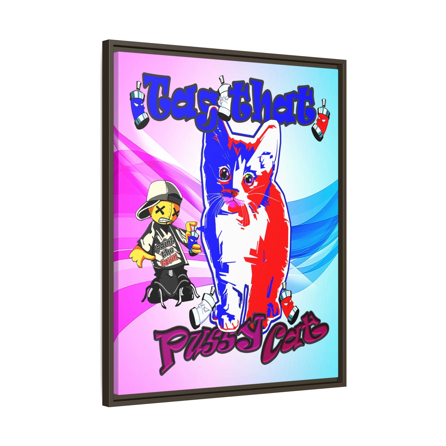 tag that - framed canvas art (light blue-pink wave)