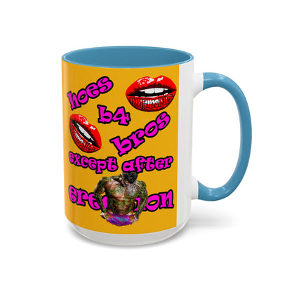 hoes b4 bros - Accent Mug (yellow)