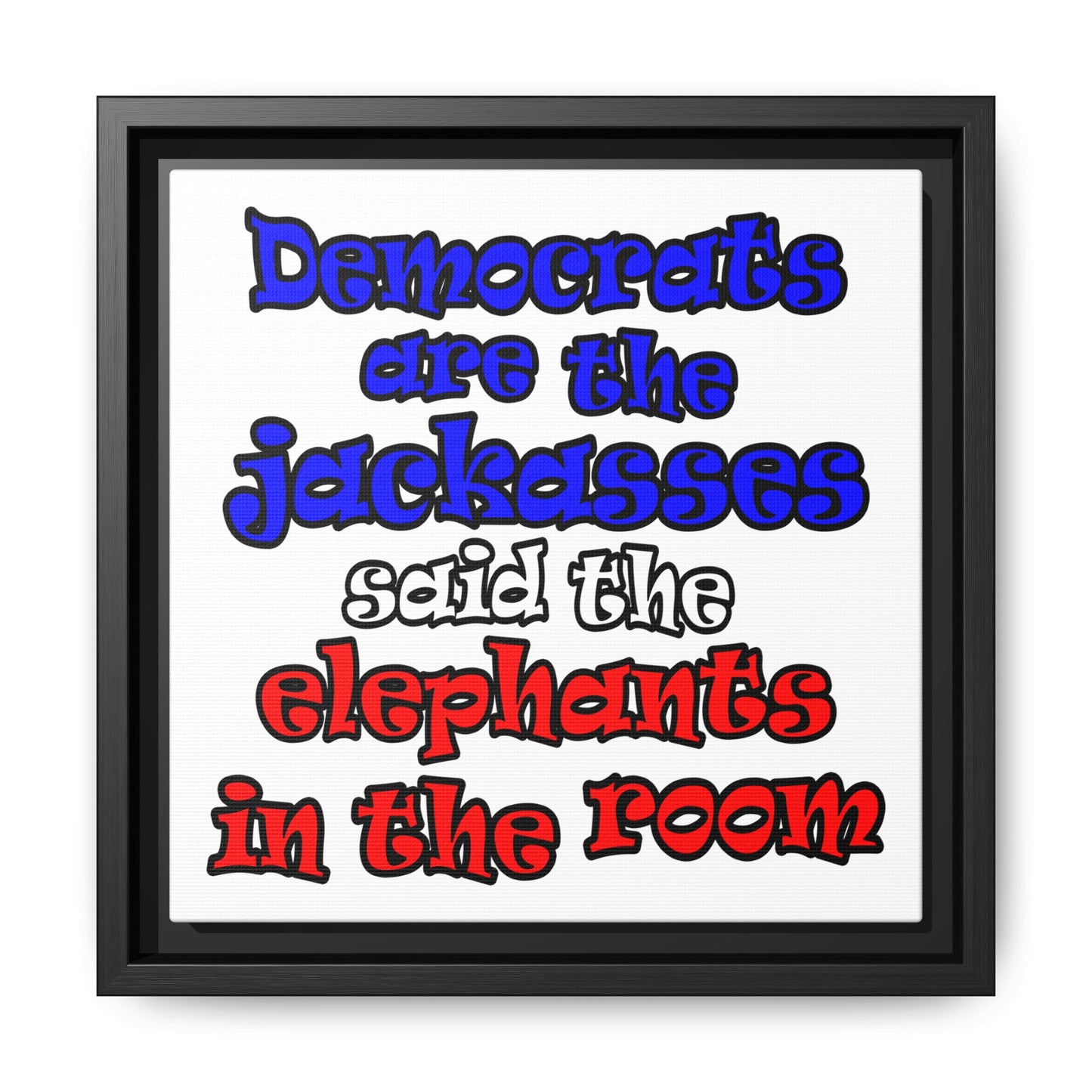 donkeys and elephants - framed canvas art (white)