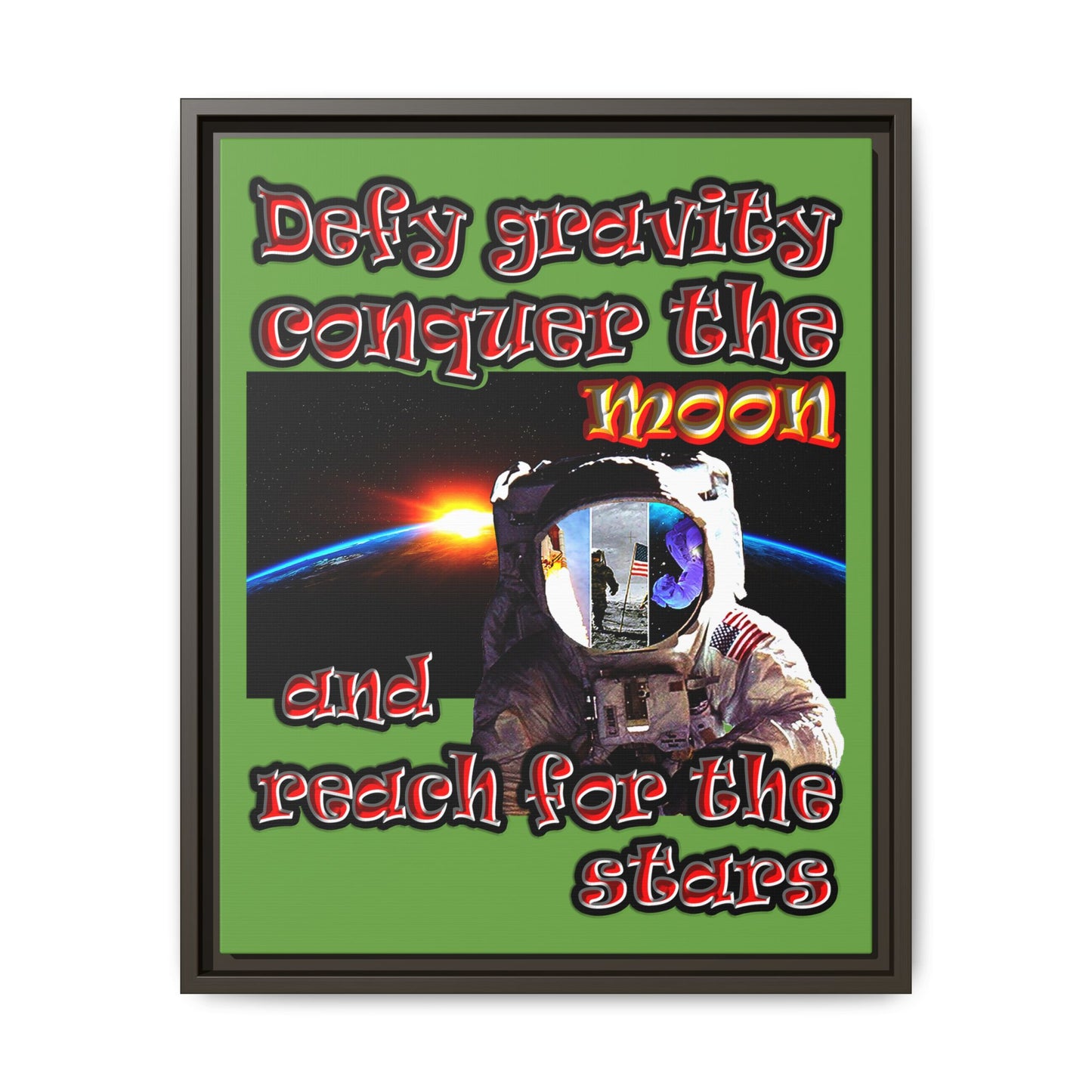 defy conquer reach - framed canvas art (green)