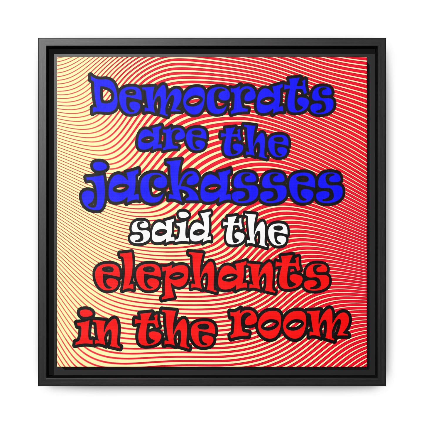 donkeys and elephants - framed canvas art (yellow-orange wave)