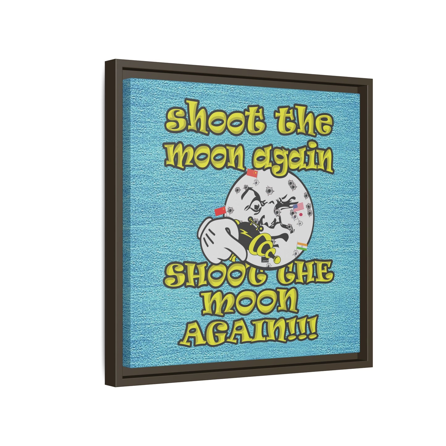 shoot the moon again - framed canvas art (faded blue)