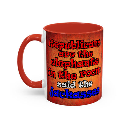 donkeys and elephants - Accent Mug (burnt orange)