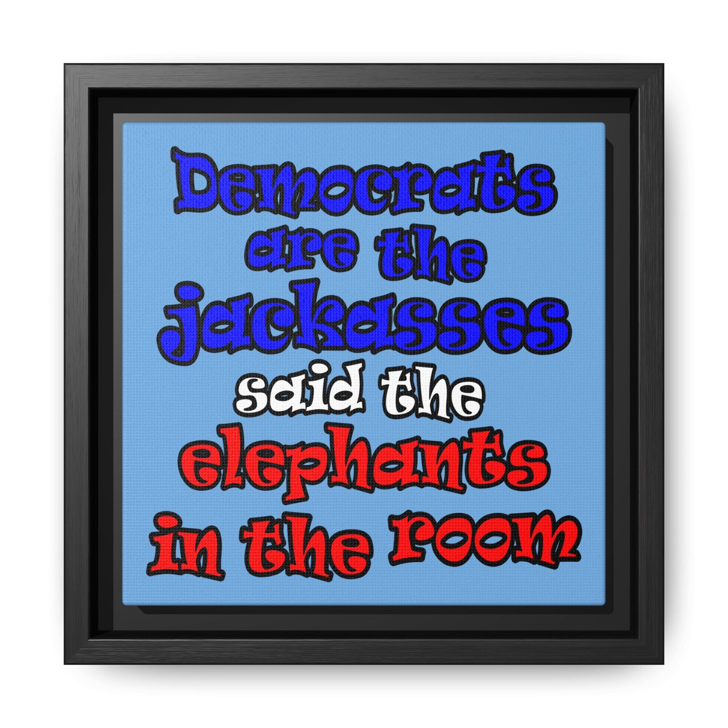 donkeys and elephants - framed canvas art (light blue)