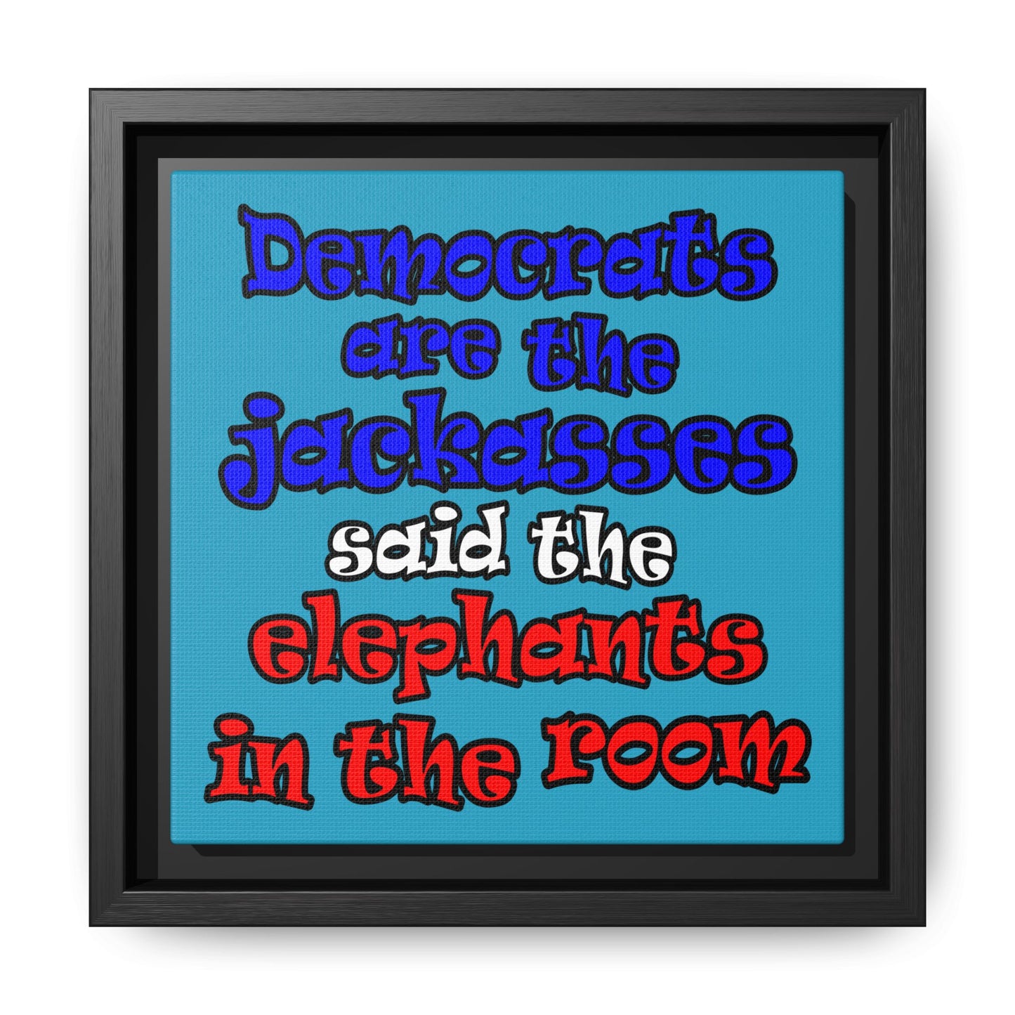 donkeys and elephants - framed canvas art (turquoise)