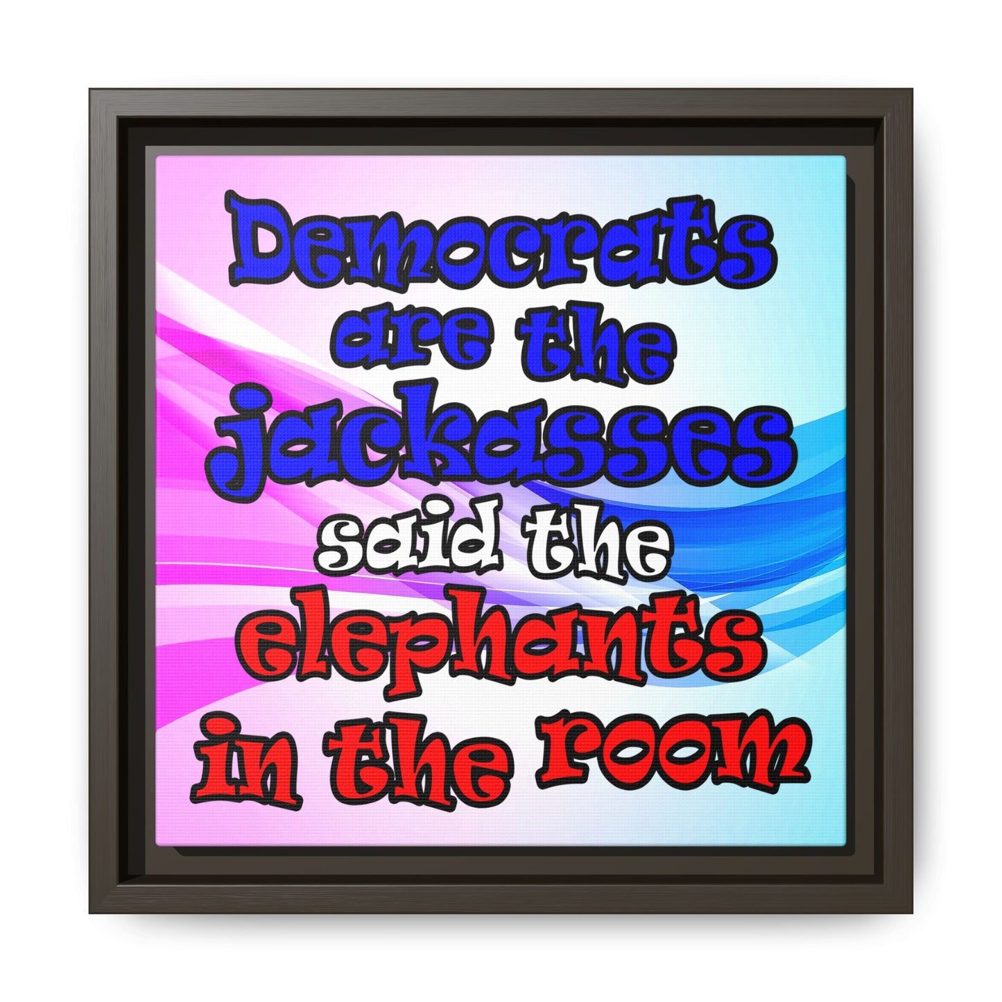 donkeys and elephants - framed canvas art (light blue-pink wave)