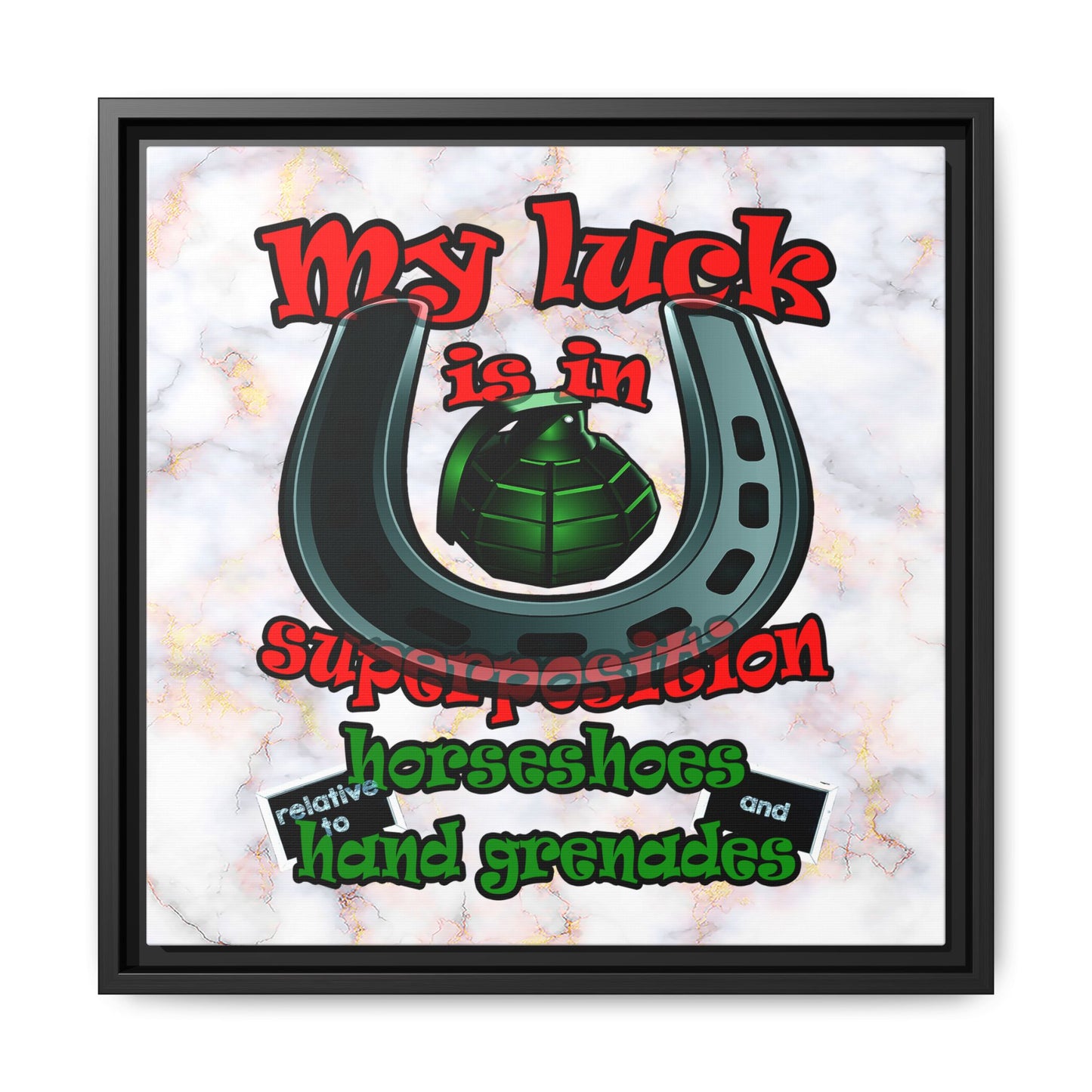 my luck - framed canvas art (white marble)