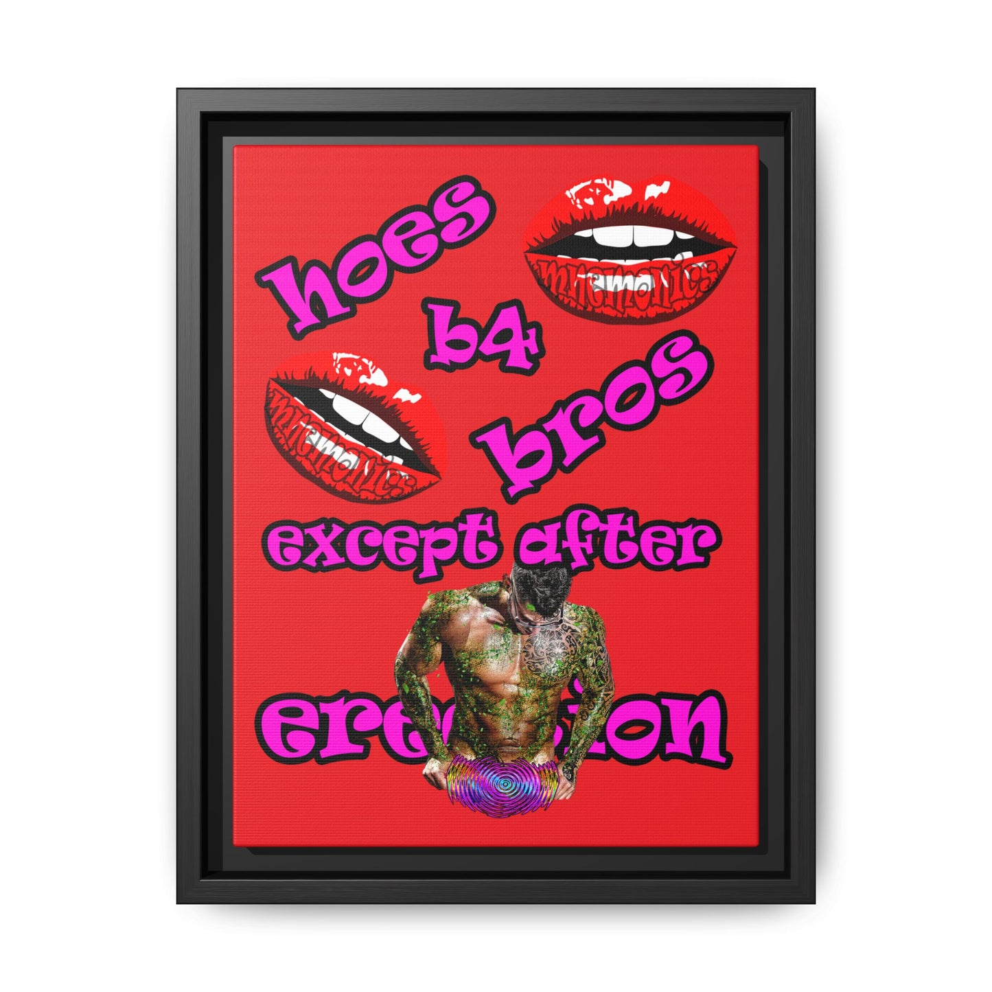 hoes b4 bros - framed canvas art (red)