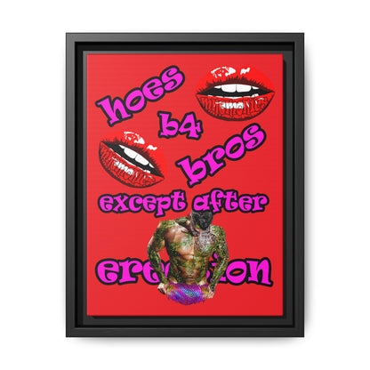 hoes b4 bros - framed canvas art (red)
