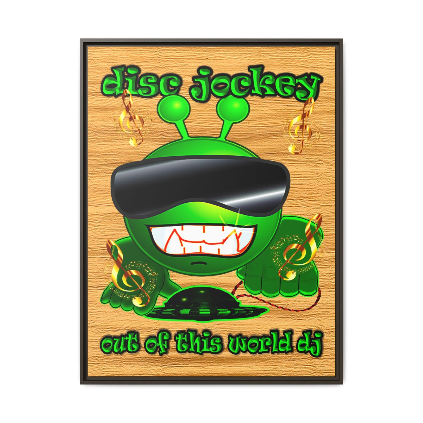 disc jockey - framed canvas art (butterscotch wood finish)