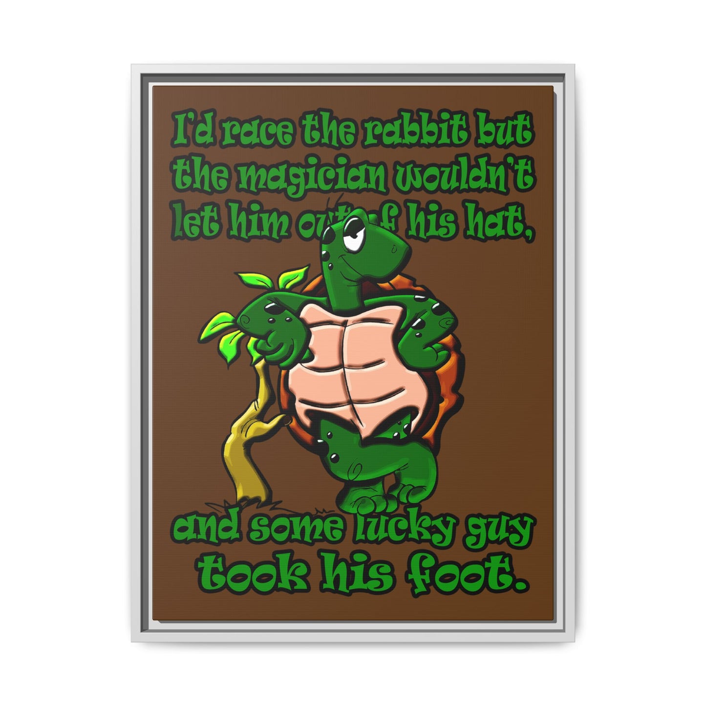 turtle race - framed canvas art (brown)