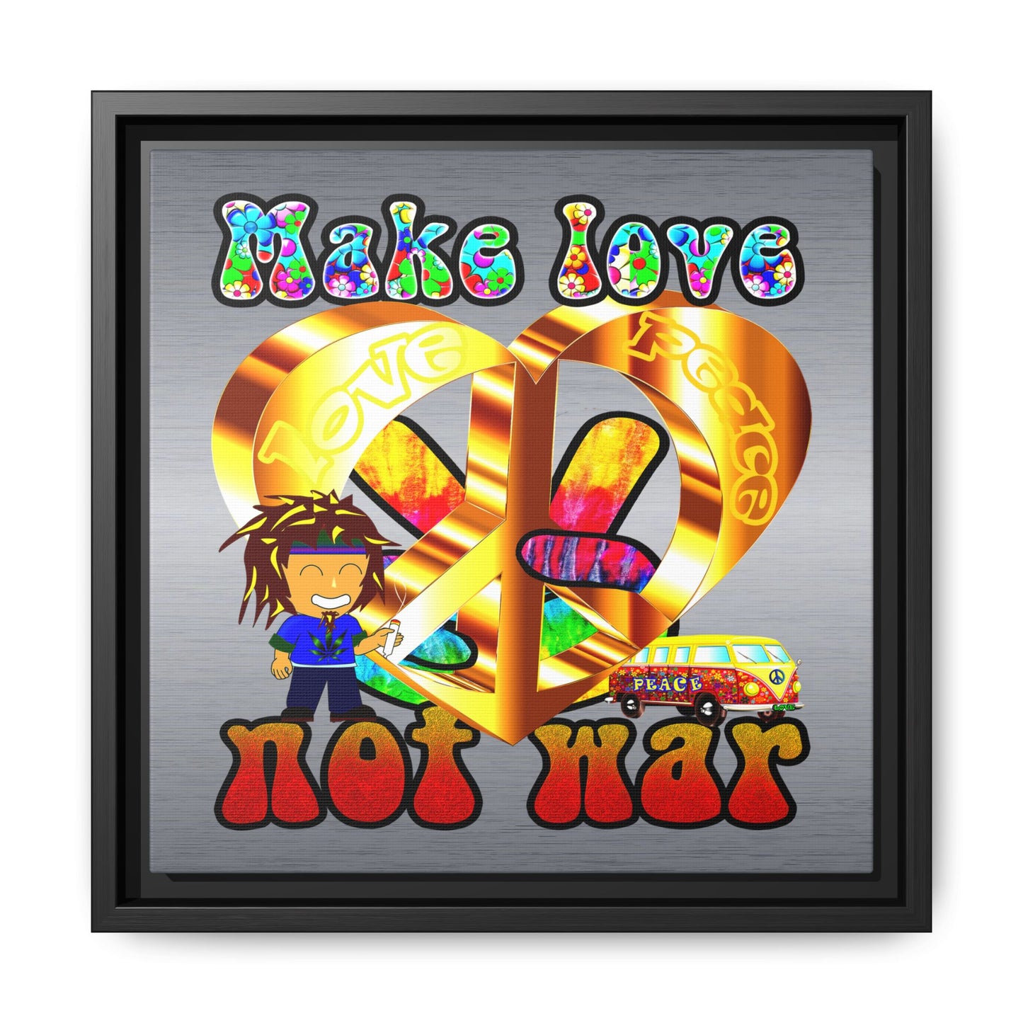 love peace - framed canvas art (brushed nickel)