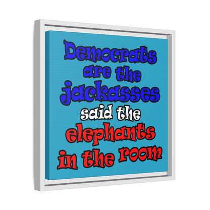 donkeys and elephants - framed canvas art (turquoise)