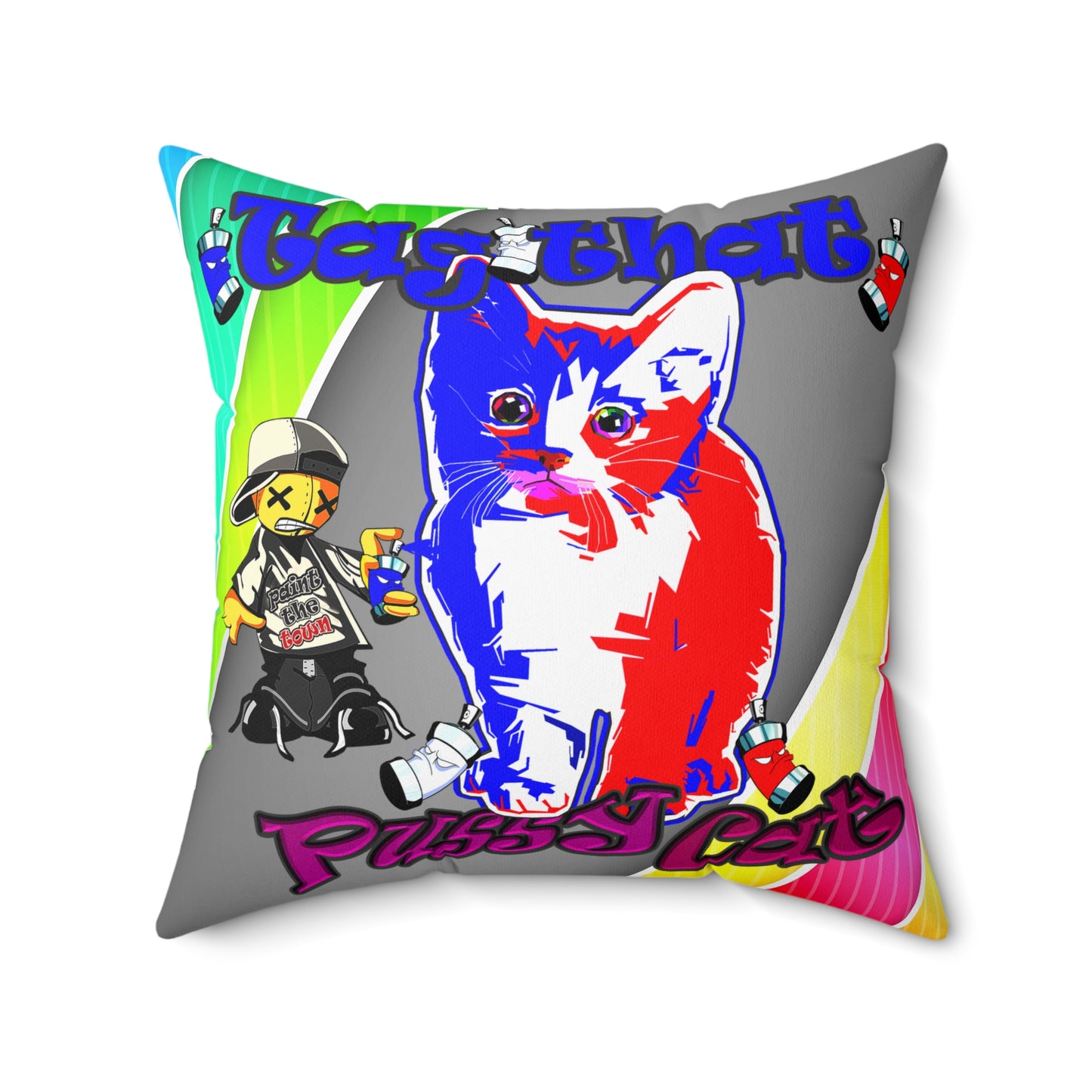 tag that - Spun Polyester Square Pillow - (rainbow split)